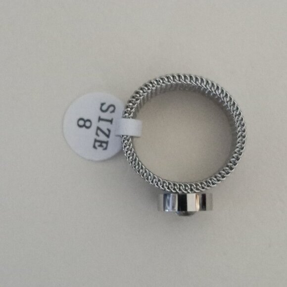 Nevaeh Silver mesh strap roman numeral stone stainless steel ring sz 8 NEW - Picture 3 of 7